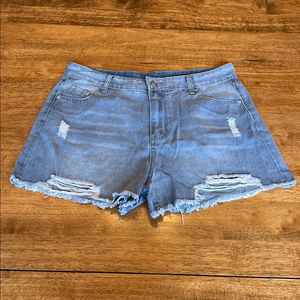 Women’s Light Blue Distressed Denim Jean Shorts